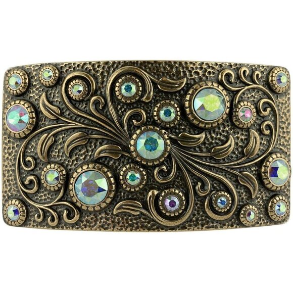 Women\'s Brass Crystal 1 Rhinestone Crystal Antique Rectangle Floral Belt Buckle main image 2